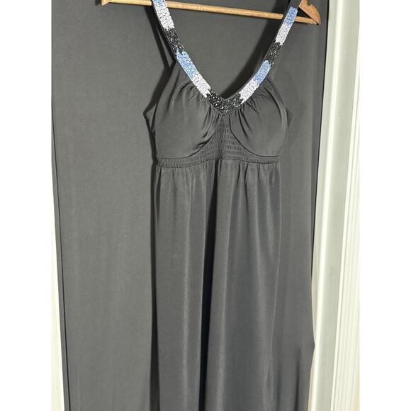 Candie's Midi Dress Black with Beaded Halter Style Front- Retro Y2K- Size Small - Picture 3 of 9